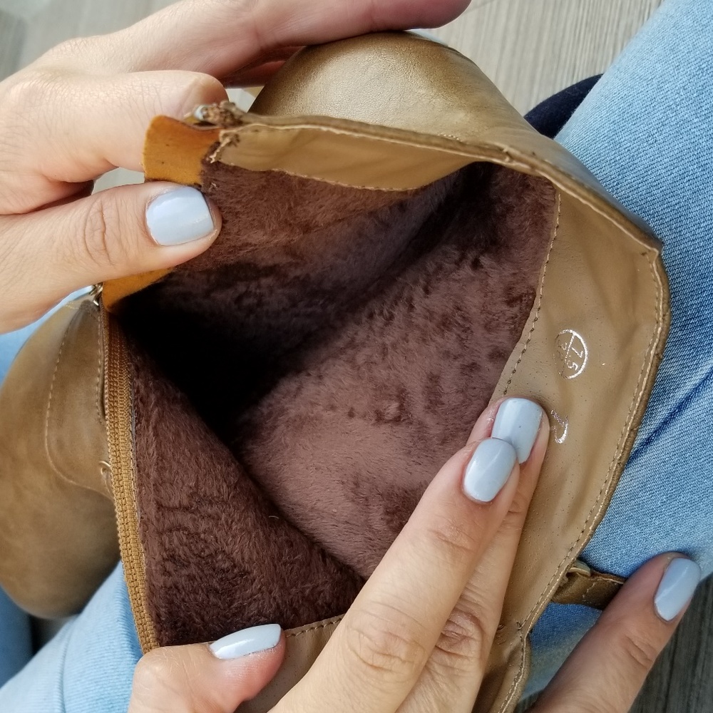 Khaki Platform High Heel Boots Light Fur inside - Picture 7 of 8